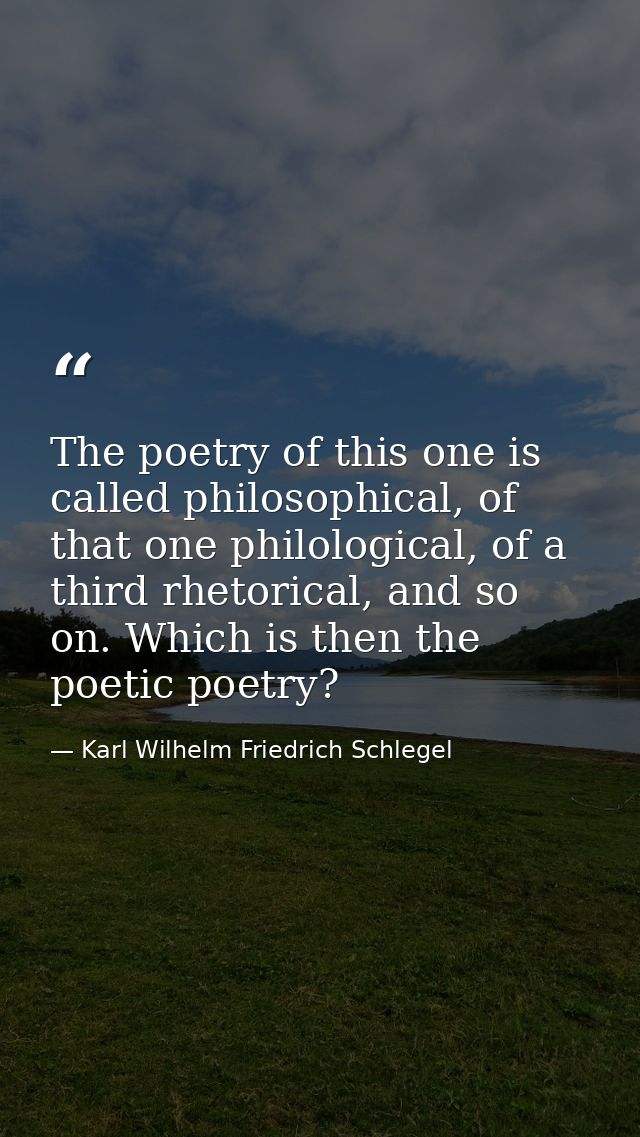 The poetry of this one is called philosophical, of that one philological, of a third rhetorical, and so on. Which is the — Karl Wilhelm Friedrich Schlegel