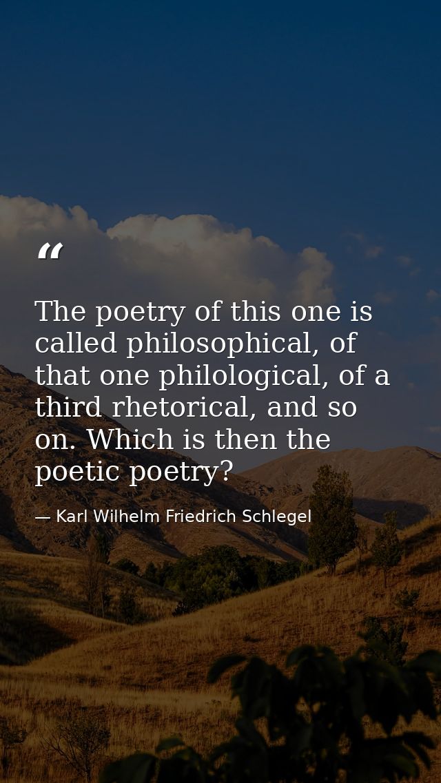 The poetry of this one is called philosophical, of that one philological, of a third rhetorical, and so on. Which is the — Karl Wilhelm Friedrich Schlegel