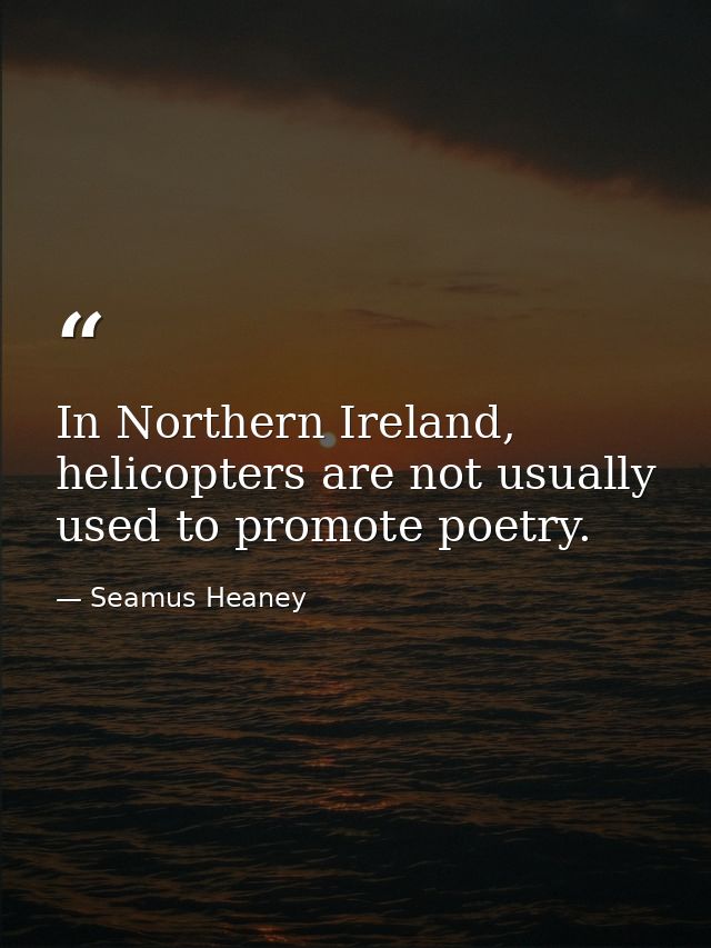 In Northern Ireland, helicopters are not usually used to promote poetry. — Seamus Heaney
