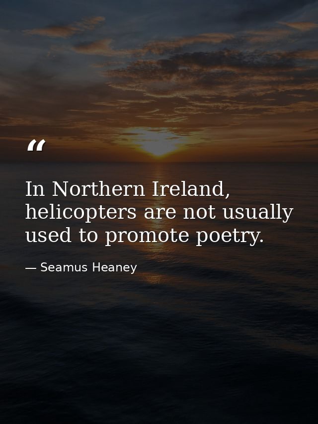 In Northern Ireland, helicopters are not usually used to promote poetry. — Seamus Heaney