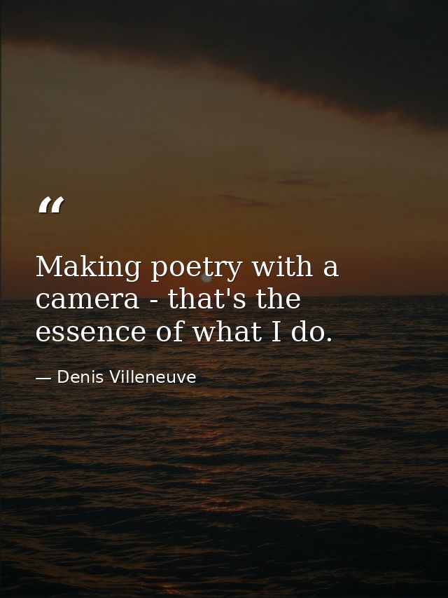 Making poetry with a camera - that's the essence of what I do. — Denis Villeneuve