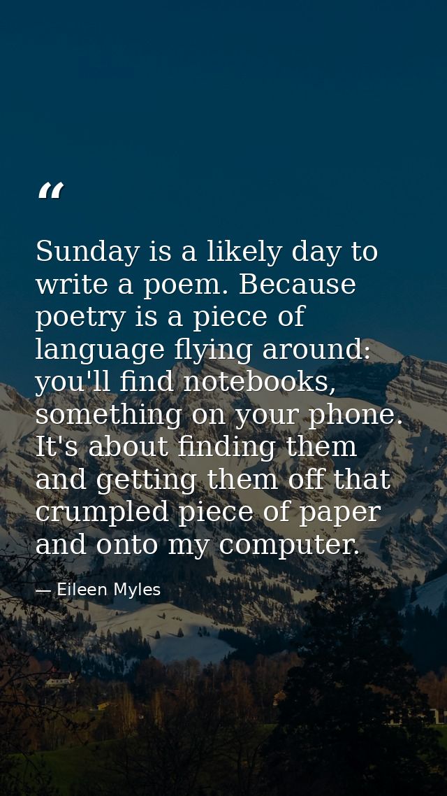 Sunday is a likely day to write a poem. Because poetry is a piece of language flying around: you'll find notebooks, some — Eileen Myles