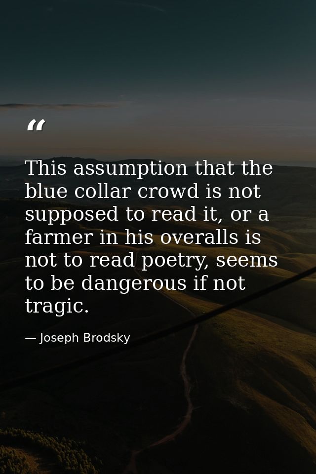 This assumption that the blue collar crowd is not supposed to read it, or a farmer in his overalls is not to read poetry — Joseph Brodsky