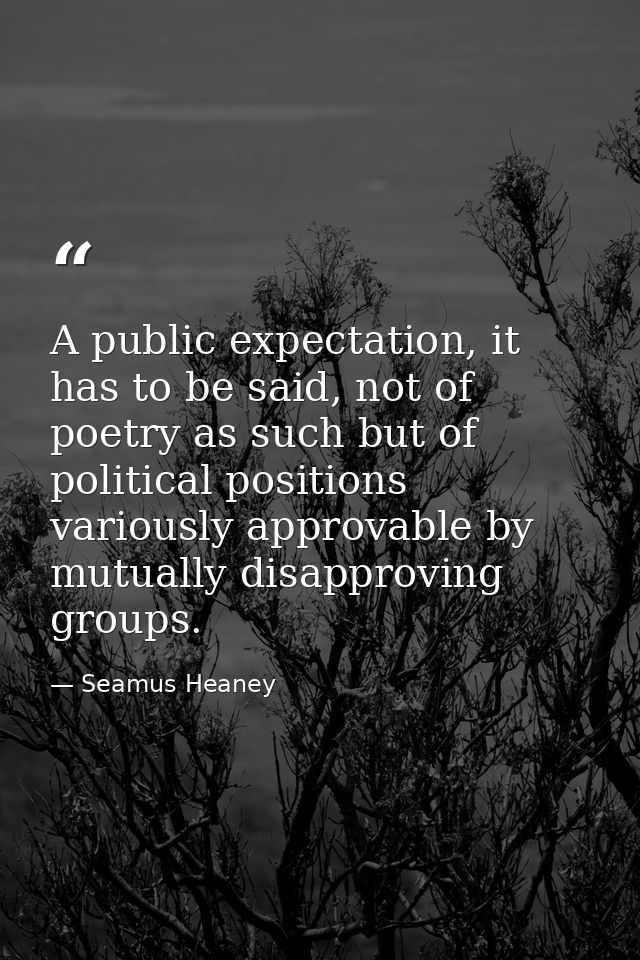 A public expectation, it has to be said, not of poetry as such but of political positions variously approvable by mutual — Seamus Heaney