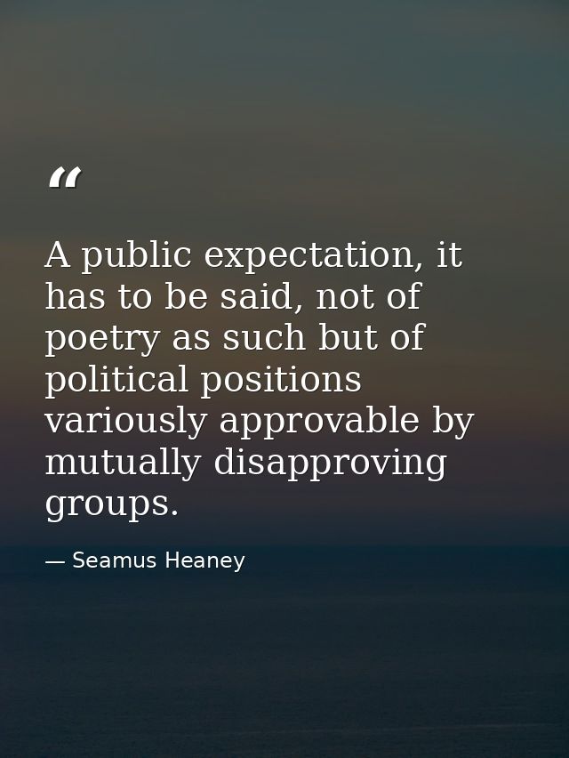 A public expectation, it has to be said, not of poetry as such but of political positions variously approvable by mutual — Seamus Heaney