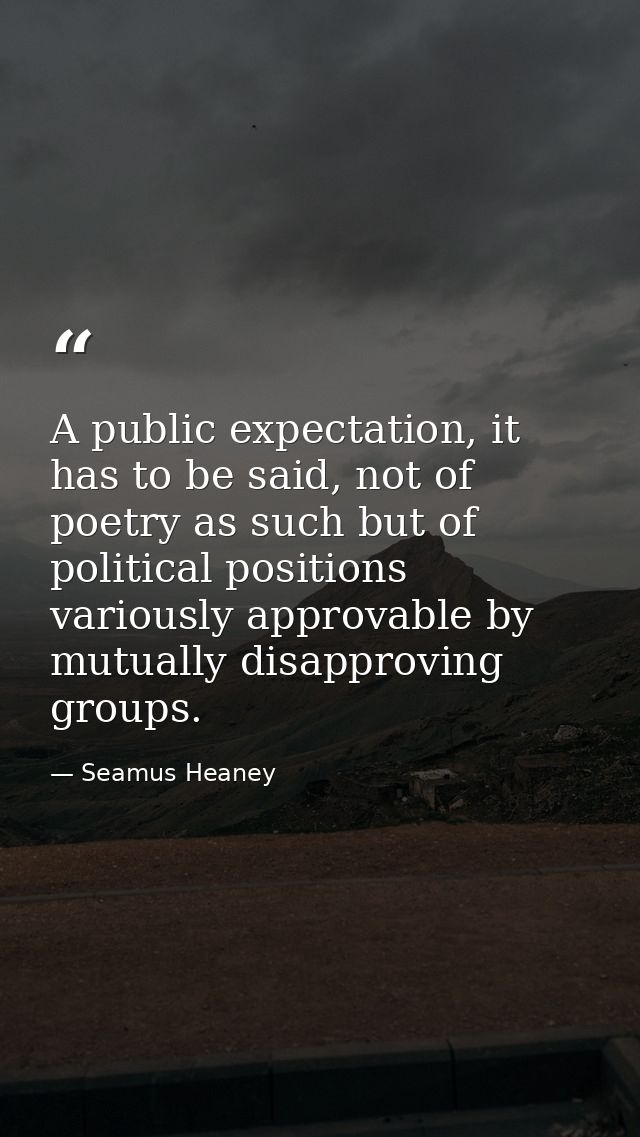 A public expectation, it has to be said, not of poetry as such but of political positions variously approvable by mutual — Seamus Heaney