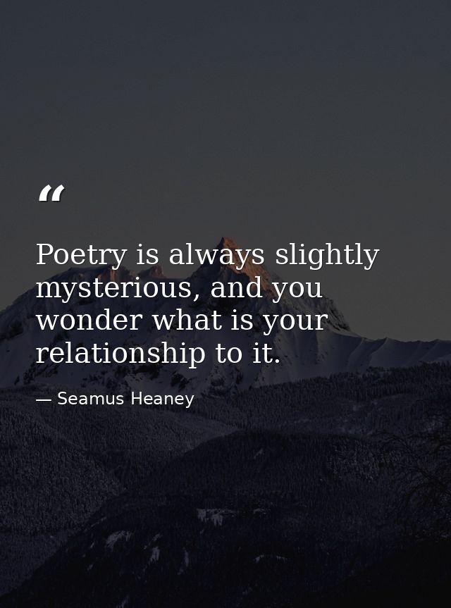 Poetry is always slightly mysterious, and you wonder what is your relationship to it. — Seamus Heaney