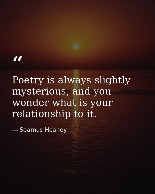 Poetry is always slightly mysterious, and you wonder what is your relationship to it. — Seamus Heaney