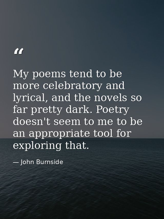 My poems tend to be more celebratory and lyrical, and the novels so far pretty dark. Poetry doesn't seem to me to be an  — John Burnside