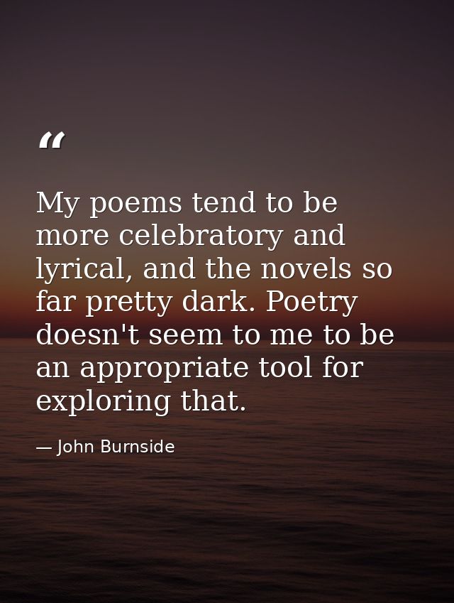 My poems tend to be more celebratory and lyrical, and the novels so far pretty dark. Poetry doesn't seem to me to be an  — John Burnside
