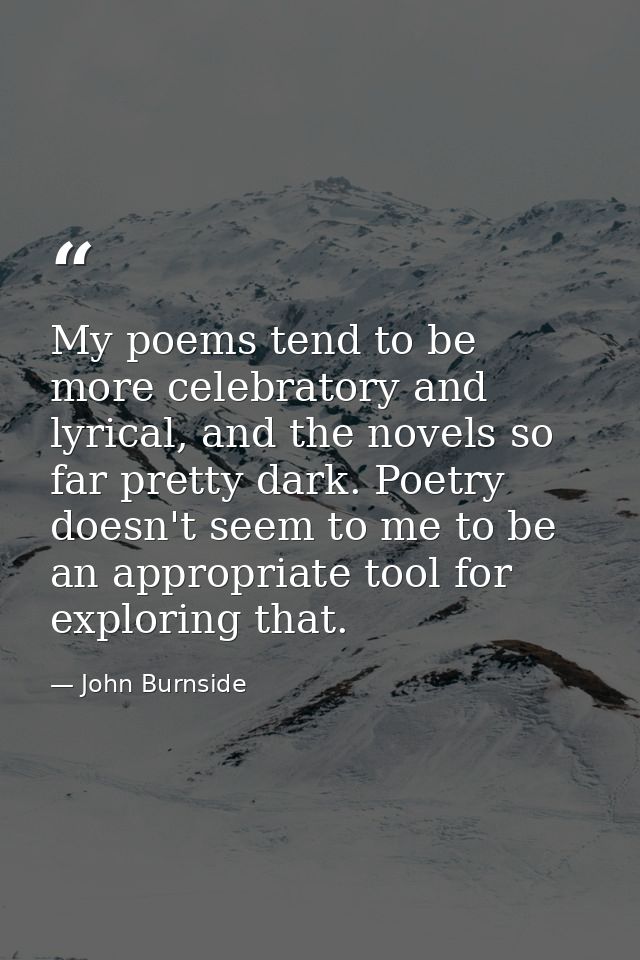 My poems tend to be more celebratory and lyrical, and the novels so far pretty dark. Poetry doesn't seem to me to be an  — John Burnside
