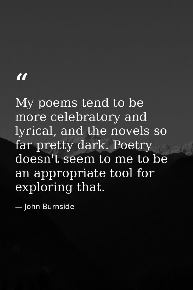 My poems tend to be more celebratory and lyrical, and the novels so far pretty dark. Poetry doesn't seem to me to be an  — John Burnside