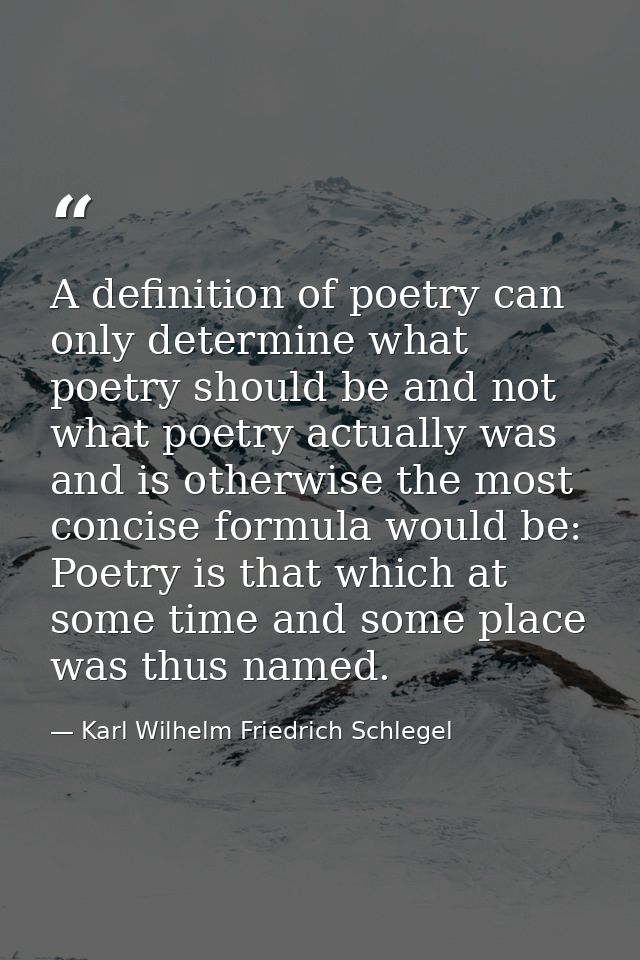 A definition of poetry can only determine what poetry should be and not what poetry actually was and is otherwise the mo — Karl Wilhelm Friedrich Schlegel