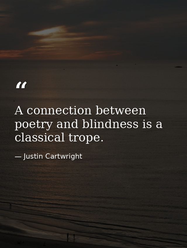 A connection between poetry and blindness is a classical trope. — Justin Cartwright