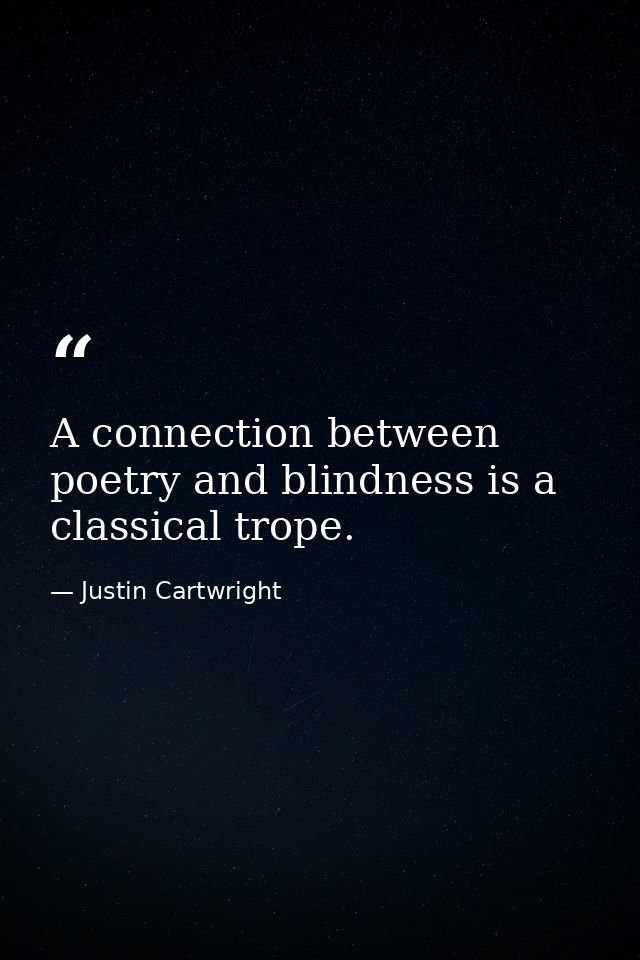 A connection between poetry and blindness is a classical trope. — Justin Cartwright