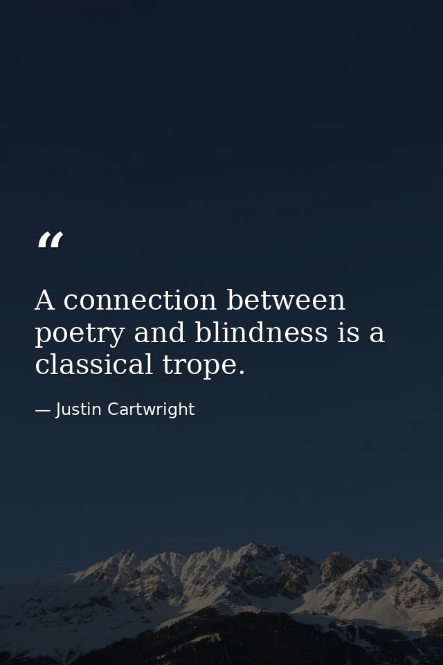 A connection between poetry and blindness is a classical trope. — Justin Cartwright