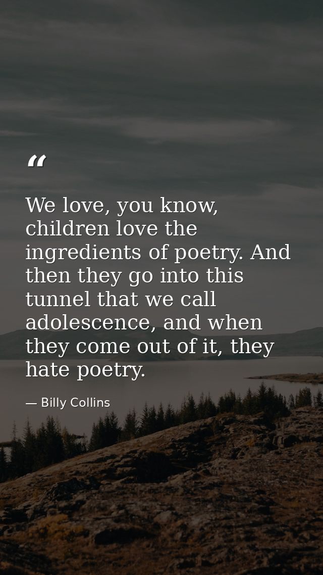 We love, you know, children love the ingredients of poetry. And then they go into this tunnel that we call adolescence,  — Billy Collins