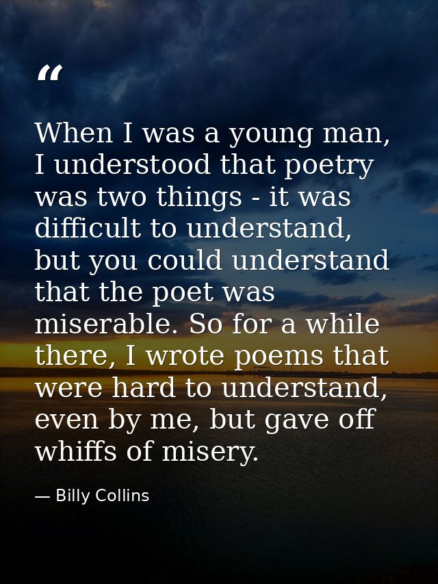 When I was a young man, I understood that poetry was two things - it was difficult to understand, but you could understa — Billy Collins