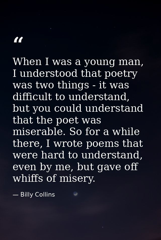 When I was a young man, I understood that poetry was two things - it was difficult to understand, but you could understa — Billy Collins