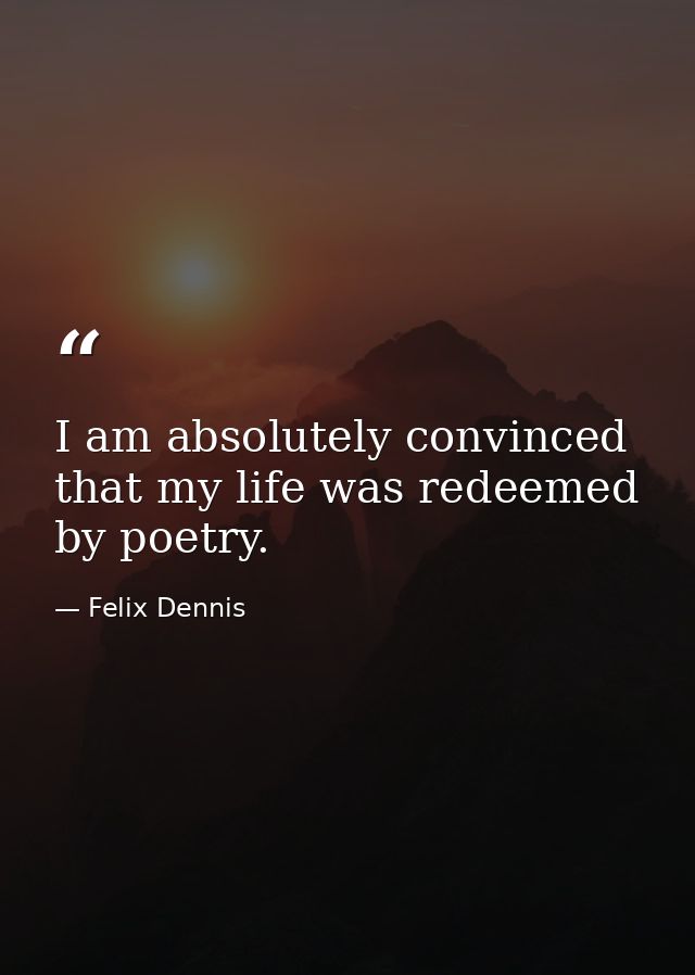I am absolutely convinced that my life was redeemed by poetry. — Felix Dennis
