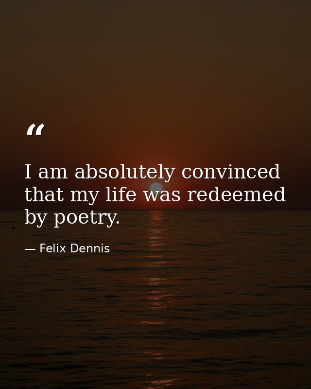 I am absolutely convinced that my life was redeemed by poetry. — Felix Dennis