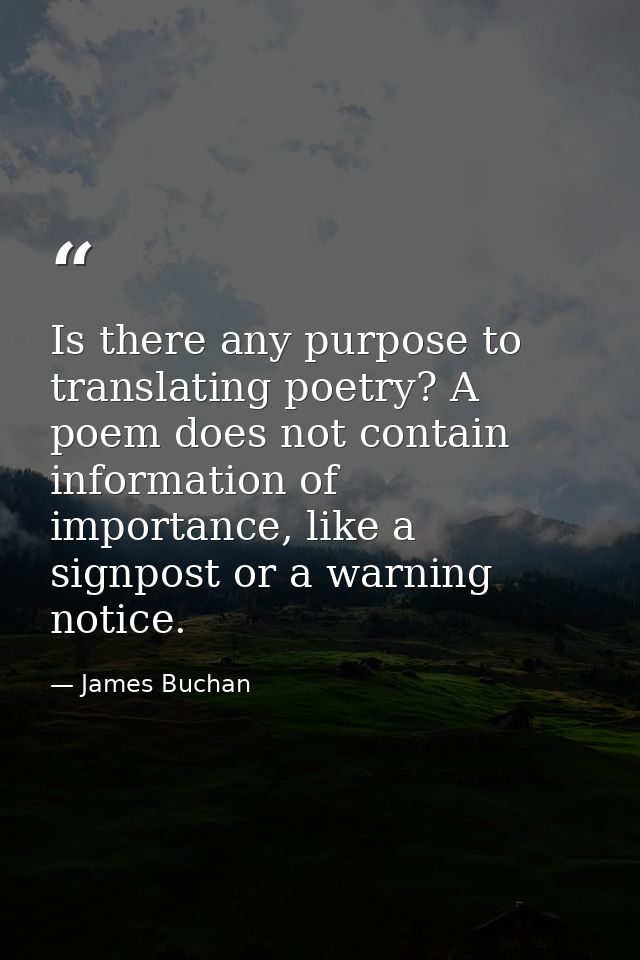 Is there any purpose to translating poetry? A poem does not contain information of importance, like a signpost or a warn — James Buchan