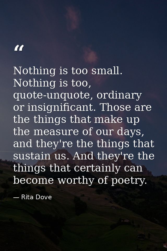 Nothing is too small. Nothing is too, quote-unquote, ordinary or insignificant. Those are the things that make up the me — Rita Dove