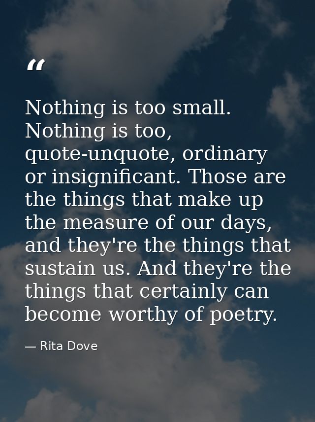 Nothing is too small. Nothing is too, quote-unquote, ordinary or insignificant. Those are the things that make up the me — Rita Dove