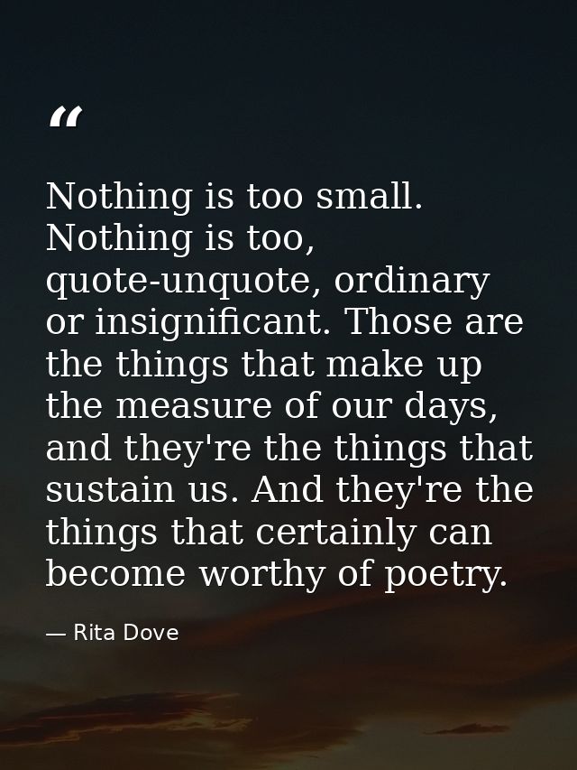 Nothing is too small. Nothing is too, quote-unquote, ordinary or insignificant. Those are the things that make up the me — Rita Dove