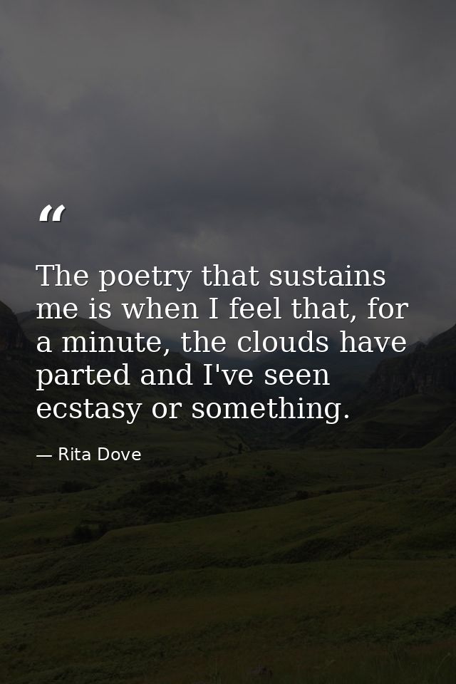 The poetry that sustains me is when I feel that, for a minute, the clouds have parted and I've seen ecstasy or something — Rita Dove