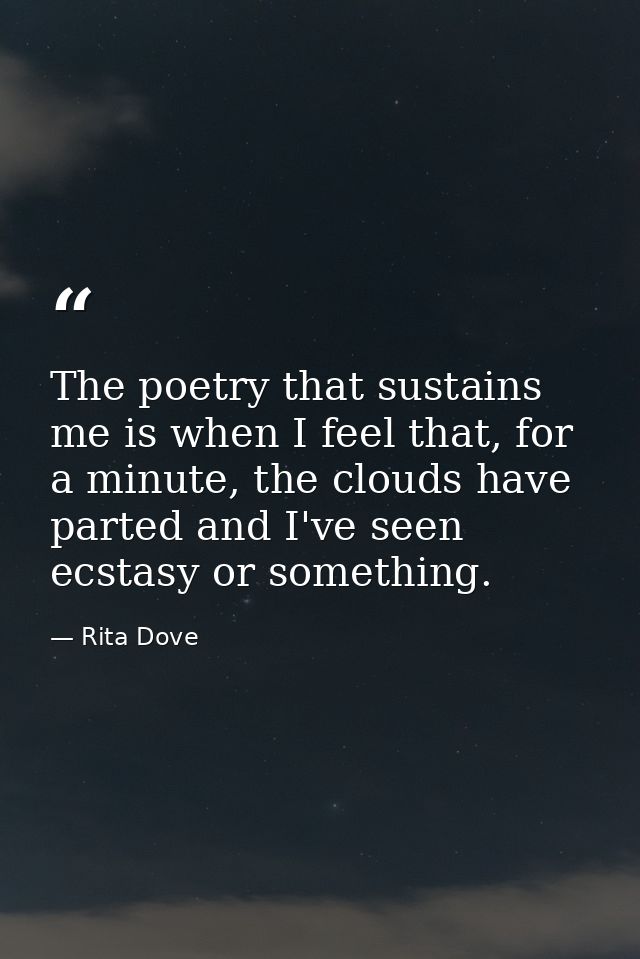 The poetry that sustains me is when I feel that, for a minute, the clouds have parted and I've seen ecstasy or something — Rita Dove