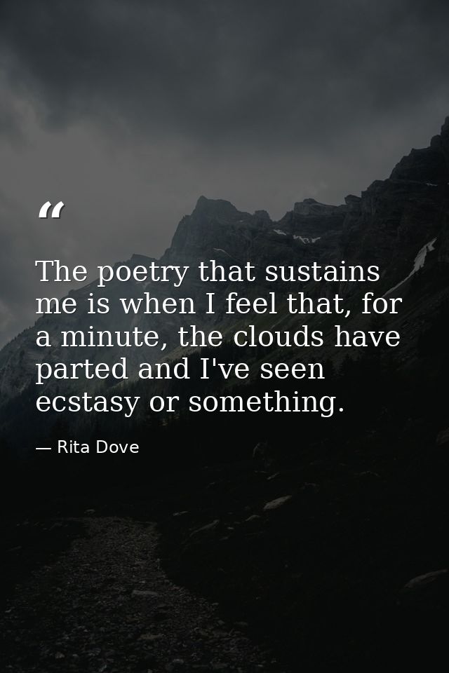 The poetry that sustains me is when I feel that, for a minute, the clouds have parted and I've seen ecstasy or something — Rita Dove
