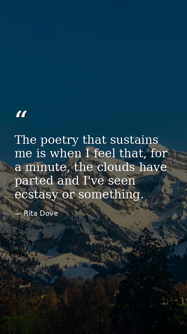 The poetry that sustains me is when I feel that, for a minute, the clouds have parted and I've seen ecstasy or something — Rita Dove