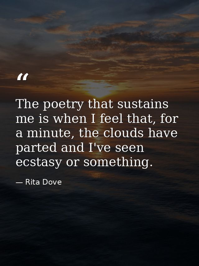 The poetry that sustains me is when I feel that, for a minute, the clouds have parted and I've seen ecstasy or something — Rita Dove