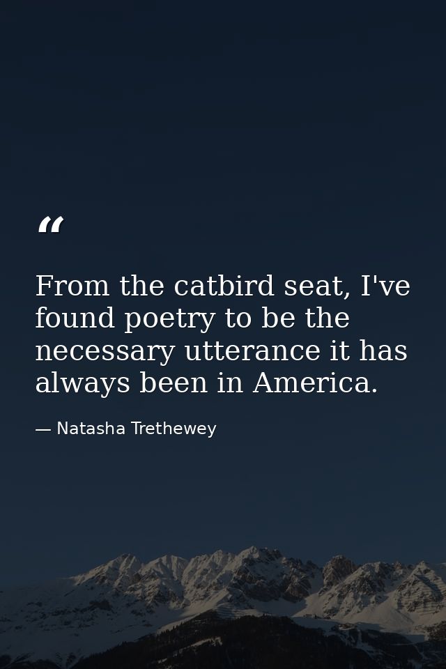 From the catbird seat, I've found poetry to be the necessary utterance it has always been in America. — Natasha Trethewey