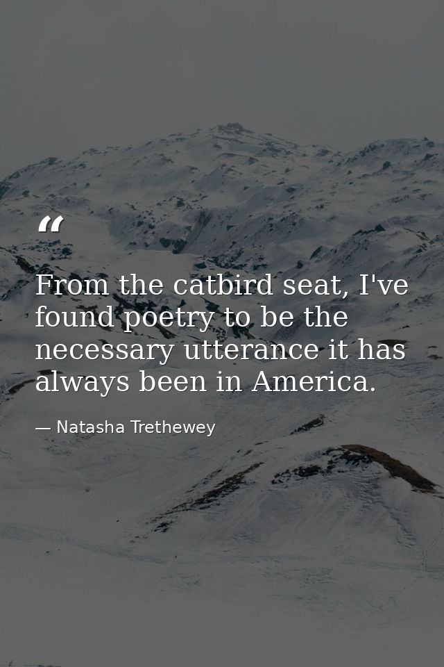 From the catbird seat, I've found poetry to be the necessary utterance it has always been in America. — Natasha Trethewey