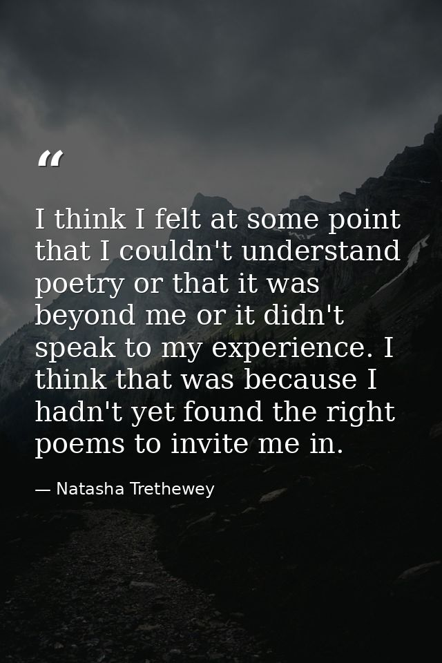 I think I felt at some point that I couldn't understand poetry or that it was beyond me or it didn't speak to my experie — Natasha Trethewey