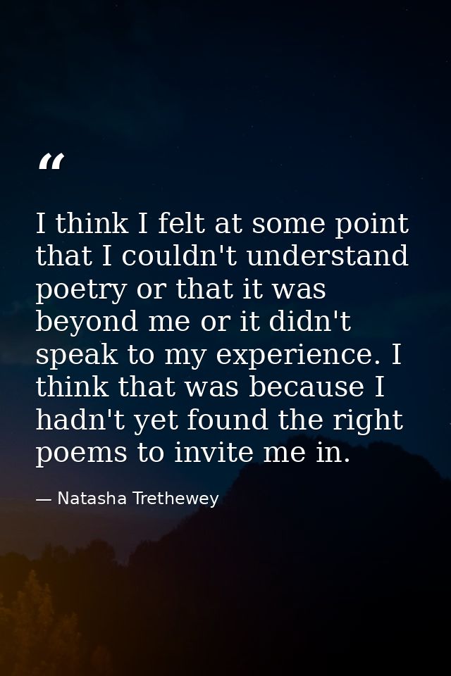 I think I felt at some point that I couldn't understand poetry or that it was beyond me or it didn't speak to my experie — Natasha Trethewey