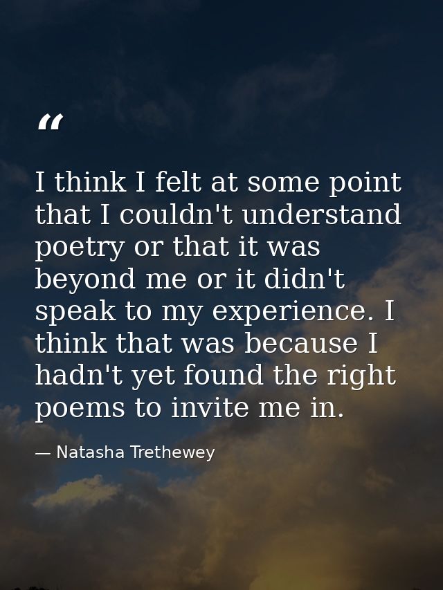 I think I felt at some point that I couldn't understand poetry or that it was beyond me or it didn't speak to my experie — Natasha Trethewey