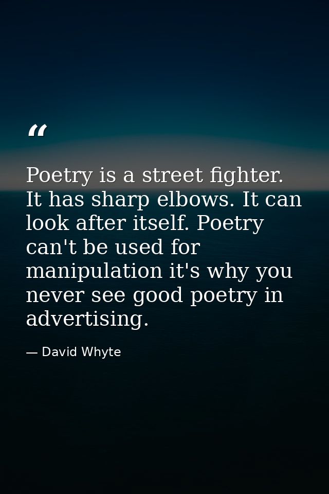 Poetry is a street fighter. It has sharp elbows. It can look after itself. Poetry can't be used for manipulation it's wh — David Whyte