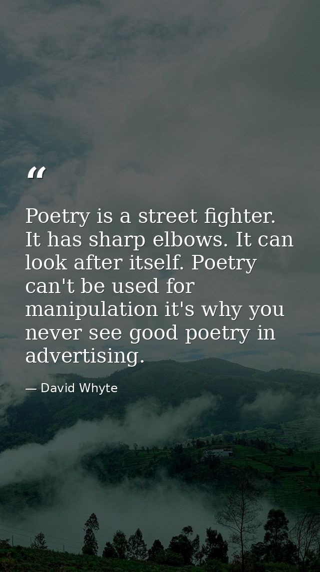 Poetry is a street fighter. It has sharp elbows. It can look after itself. Poetry can't be used for manipulation it's wh — David Whyte