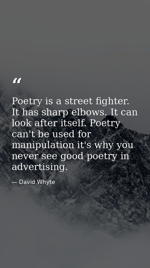 Poetry is a street fighter. It has sharp elbows. It can look after itself. Poetry can't be used for manipulation it's wh — David Whyte