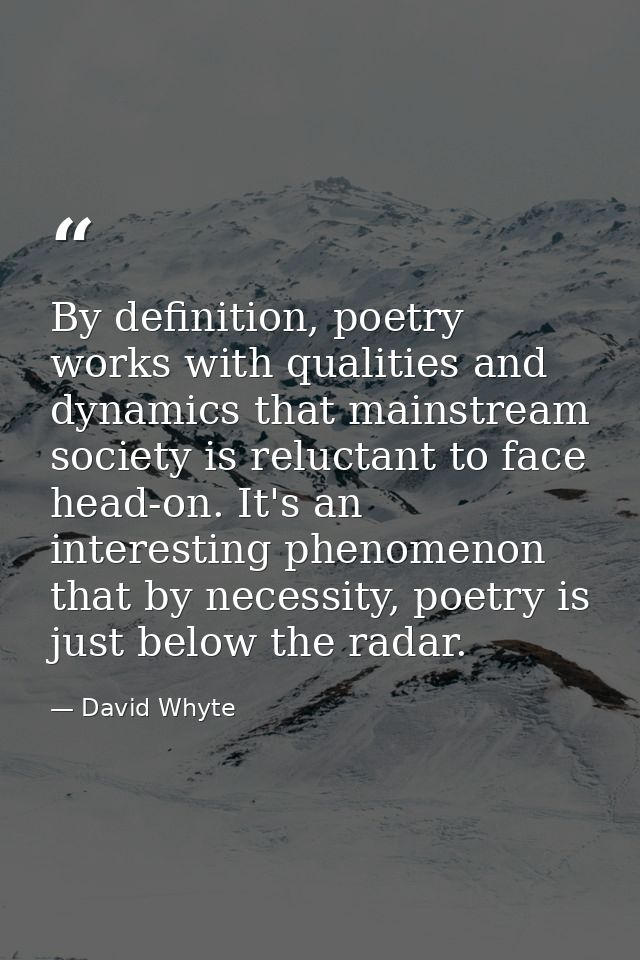 By definition, poetry works with qualities and dynamics that mainstream society is reluctant to face head-on. It's an in — David Whyte