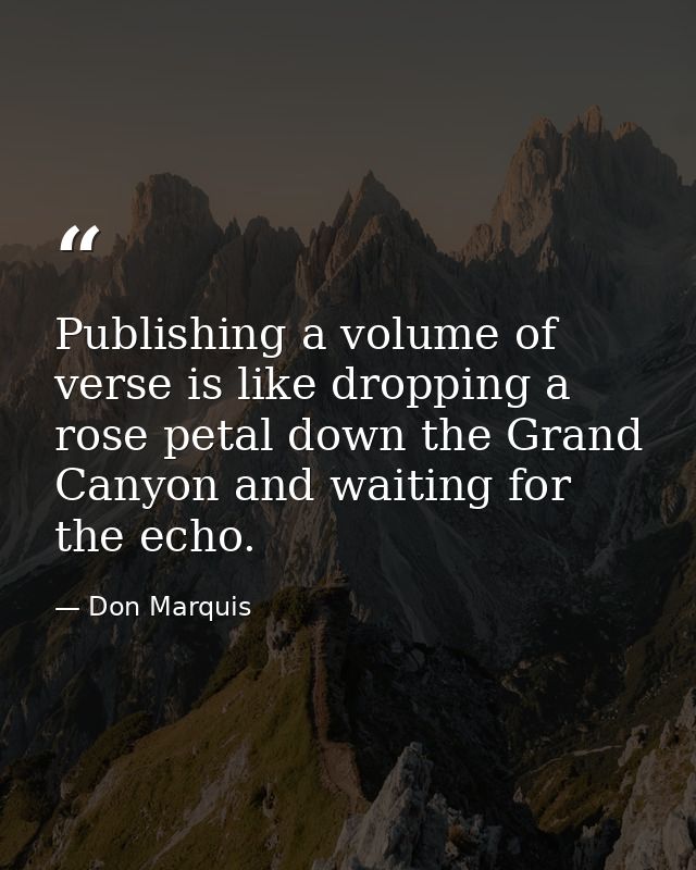 Publishing a volume of verse is like dropping a rose petal down the Grand Canyon and waiting for the echo. — Don Marquis