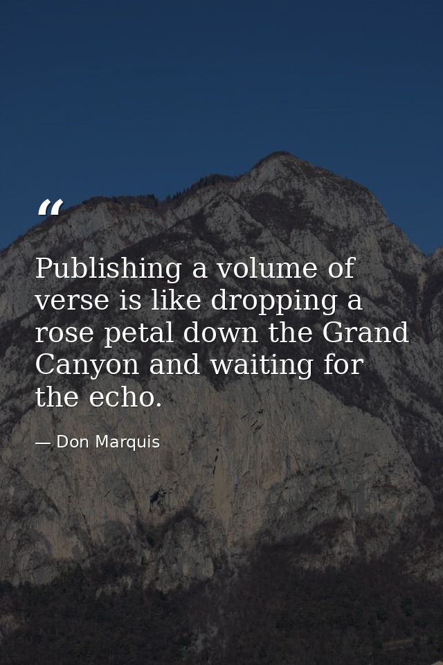 Publishing a volume of verse is like dropping a rose petal down the Grand Canyon and waiting for the echo. — Don Marquis