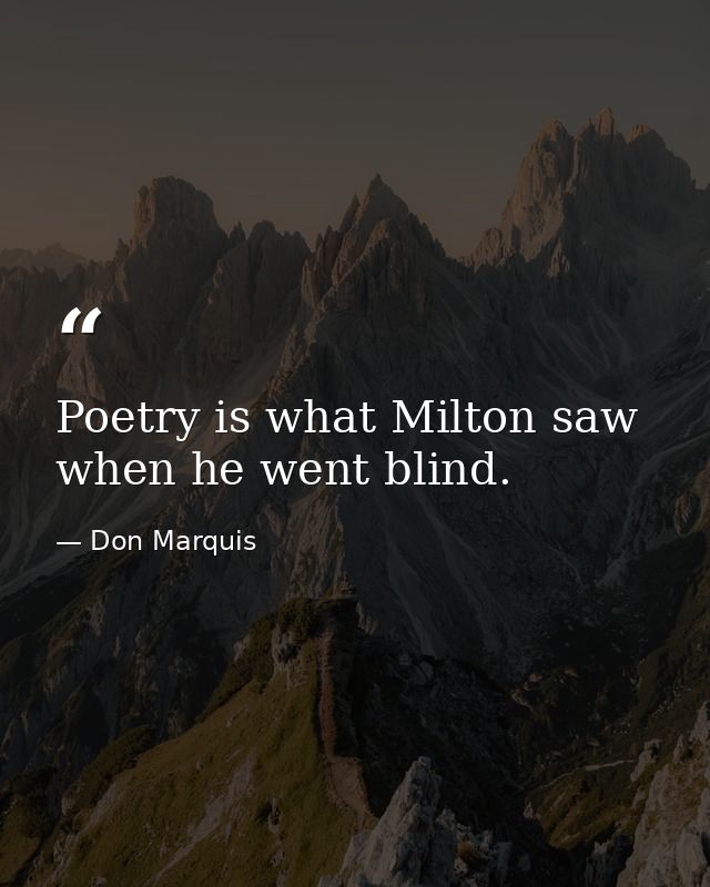 Poetry is what Milton saw when he went blind. — Don Marquis