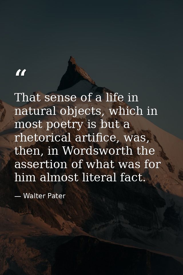 That sense of a life in natural objects, which in most poetry is but a rhetorical artifice, was, then, in Wordsworth the — Walter Pater