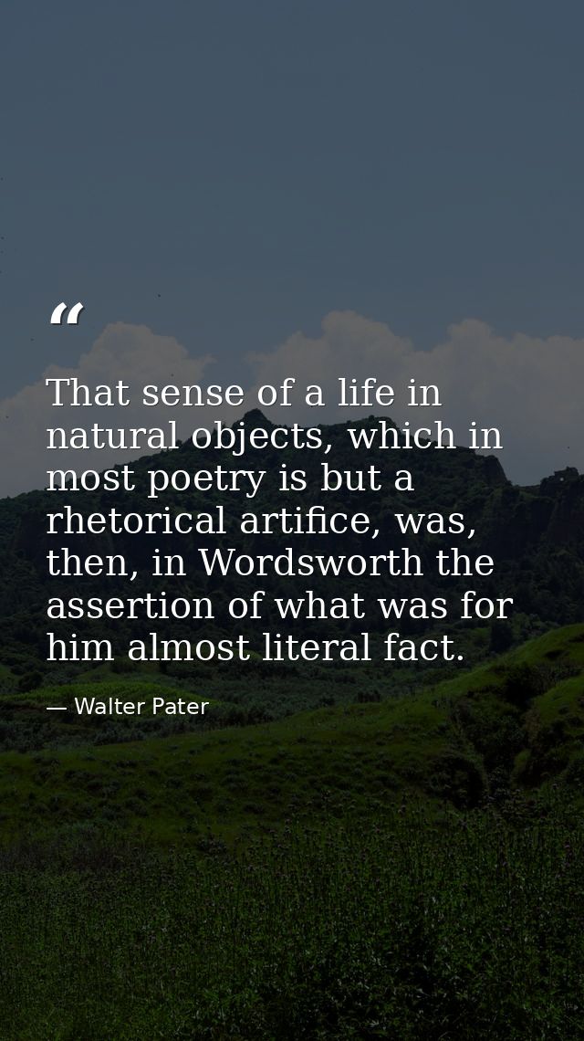 That sense of a life in natural objects, which in most poetry is but a rhetorical artifice, was, then, in Wordsworth the — Walter Pater