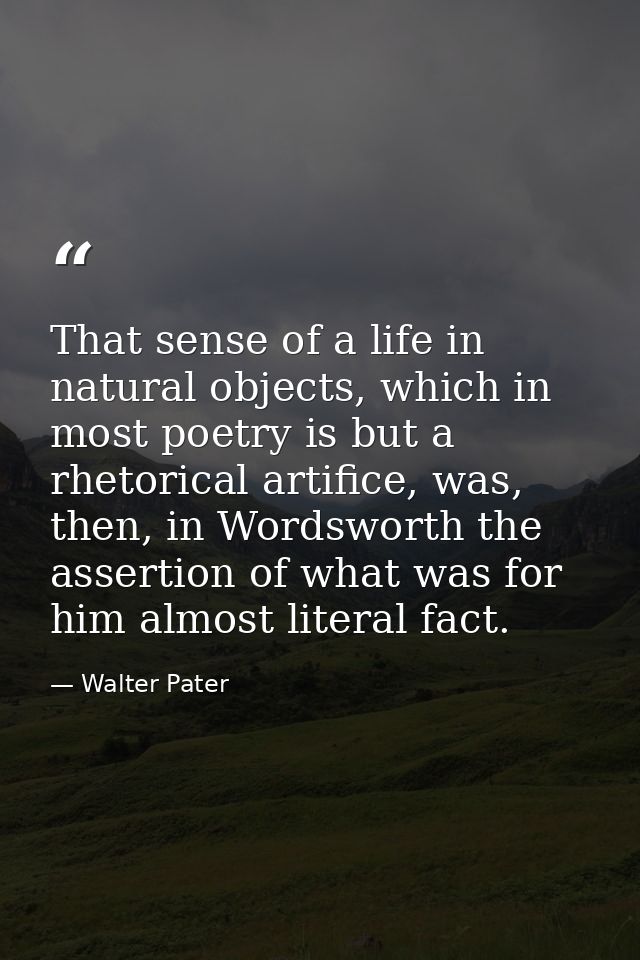 That sense of a life in natural objects, which in most poetry is but a rhetorical artifice, was, then, in Wordsworth the — Walter Pater