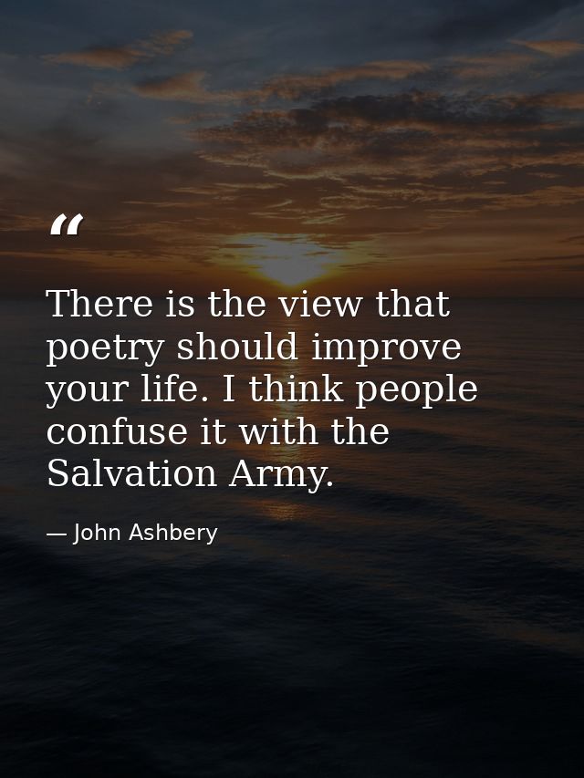 There is the view that poetry should improve your life. I think people confuse it with the Salvation Army. — John Ashbery